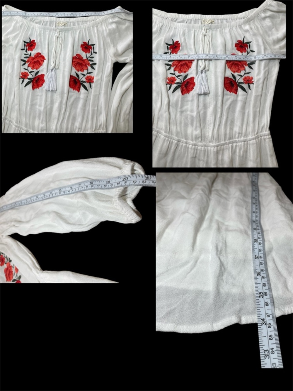 LA Hearts Size M White Boho Off Shoulder Mini Dress Floral Print Tassel Rayon - Picture 5 of 5